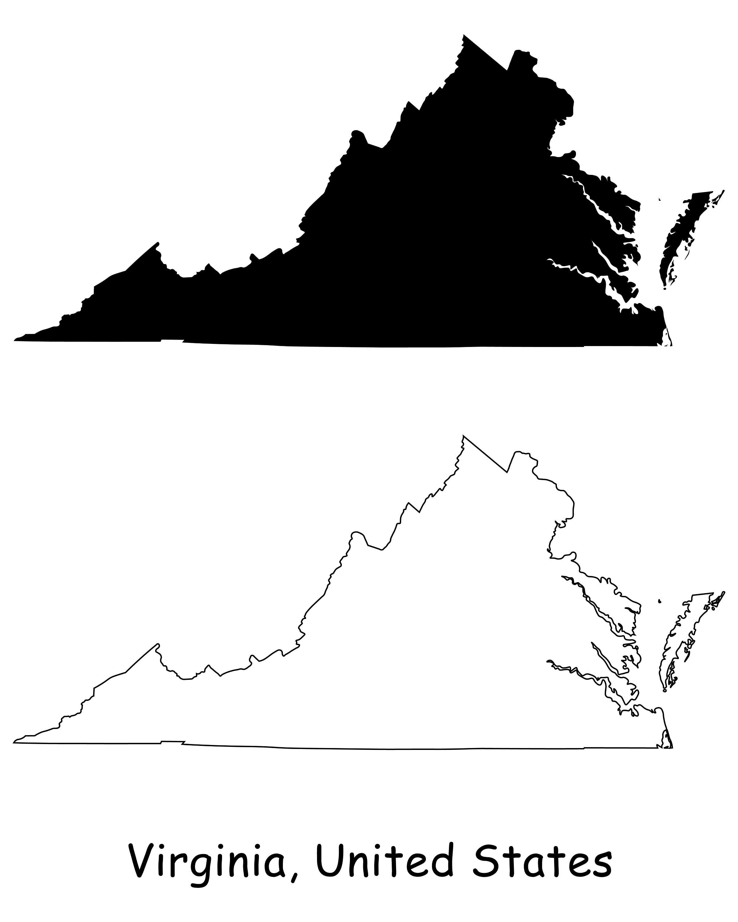 Virginia Map SVG VA USA United States of America Us Black Etsy