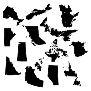 13 Individuel Canada Province canadienne Carte du territoire Cartes Silhouette Contour Frontière Géographie Ensemble jpeg SVG PNG EPS Vector Télécharger