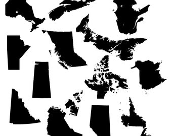 13 Individuel Canada Province canadienne Carte du territoire Cartes Silhouette Contour Frontière Géographie Ensemble jpeg SVG PNG EPS Vector Télécharger