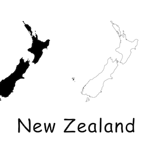 Kaart van Nieuw-Zeeland, Nieuw-Zeeland kaart, zwart-wit gedetailleerde effen omtrek grens land kaart Nieuw-Zeeland, Instant Digitale Download svg png eps ai