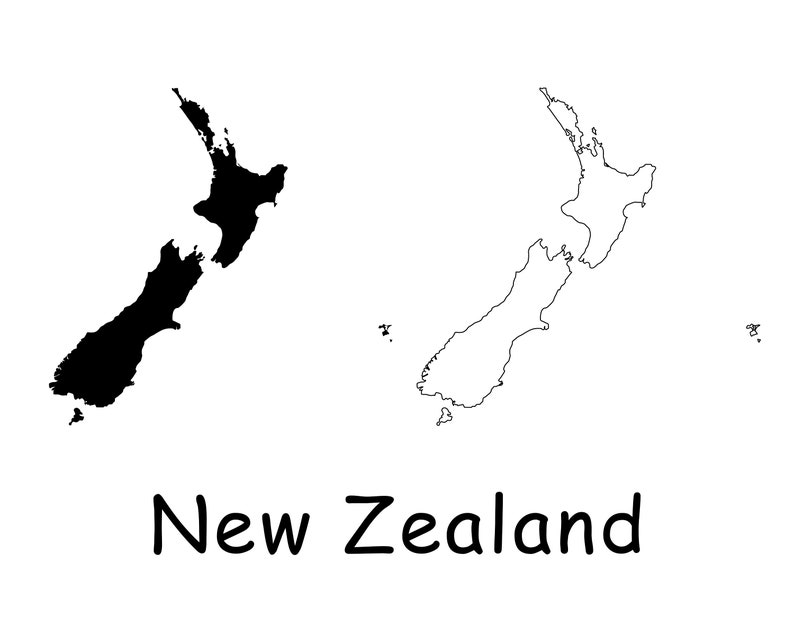 Map of New Zealand, NZ Map, Black and White Detailed Solid Outline Boundary Country New Zealand Map, Instant Digital Download svg png eps ai image 1