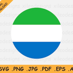 Sierra Leone Round Flag SVG - National Circular Banner, Country Circle Button, Cricut Cut File, Digital Download Vector, eps ai png jpg pdf