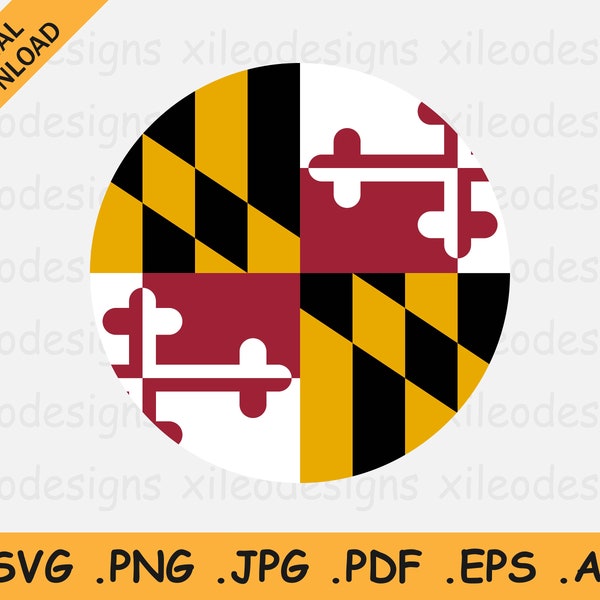 Maryland Round Flag SVG, MD USA Circular Circle State Banner Button Icon Clipart, Digital Download Vector Cricut Cut File eps ai png jpg pdf