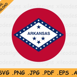 Arkansas Round Flag SVG, AR USA Circular Circle State Banner Button Icon Clipart, Digital Download Vector Cricut Cut File eps ai png jpg pdf