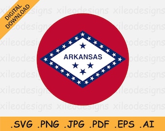 Arkansas Round Flag SVG, AR USA Circular Circle State Banner Button Icon Clipart, Digitale Download Vector Cricut Cut File eps ai png jpg pdf