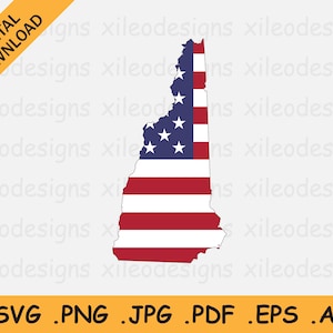 New Hampshire Kaart US Flag svg, NH USA on American Flag, America State Banner Shape Border Outline, Cricut Cut File Vector eps ai png jpg pdf