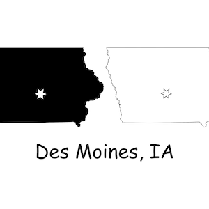 Des Moines Iowa IA Capital City Emplacement sur une carte d’État USA Contour Silhouette Fichier numérique imprimable Clip Art Vecteur jpg svg png pdf eps ai
