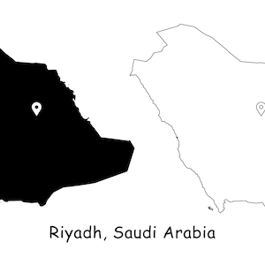 Riad Saudi Arabien Karte Hauptstadt Landort Pin Schwarz Weiß Silhouette Umriss Geografie Region Ortskarten jpg svg png ai eps