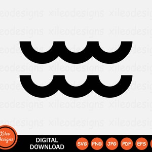 May include: Black and white graphic of two sets of wavy lines, representing water waves.