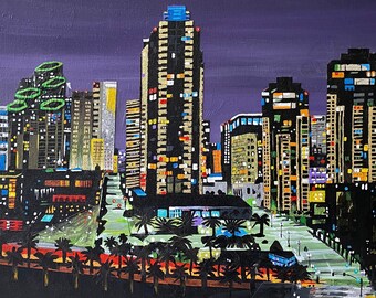 Original Downtown San Diego Collage Gemälde