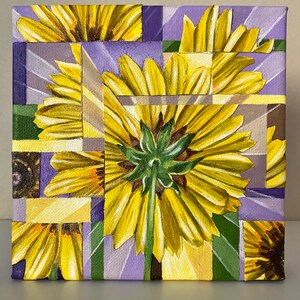 Original Yellow Daisy - Oil collage painting