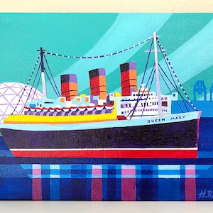 Original Queen Mary Long Beach Collage Painting
