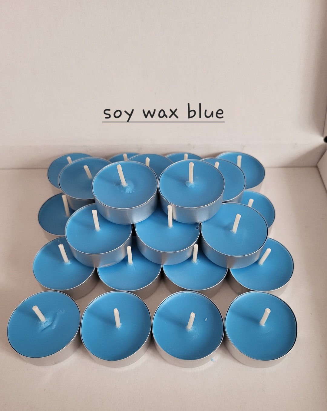 Solid Blue Unscented Tea Lights UK 6 Too 24 Tea Light Candles in Foil Cups, Carol's Candles