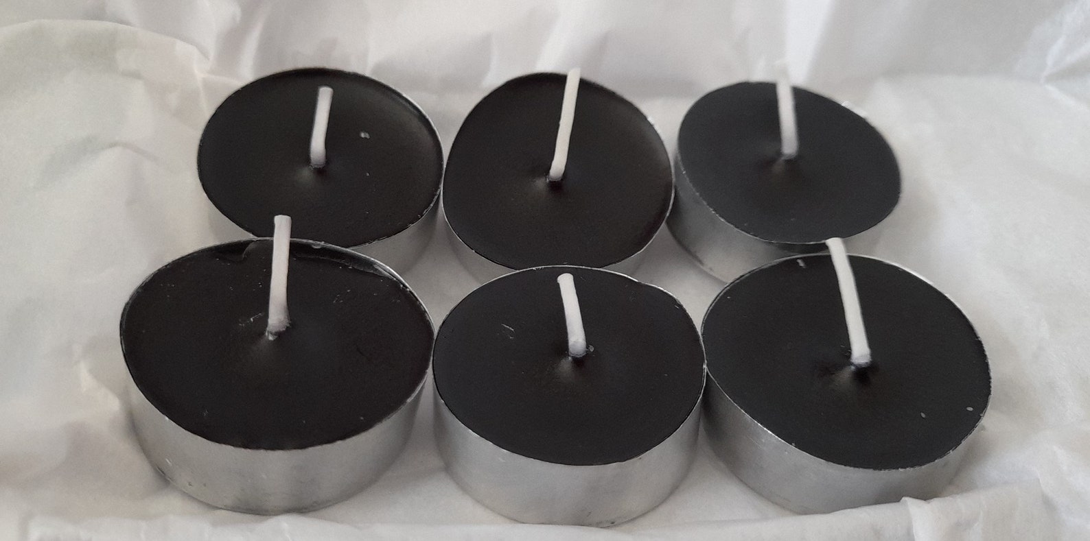 100 Solid Black Wax Tea Lights UK Unscented or Scented Tea Lights Black
