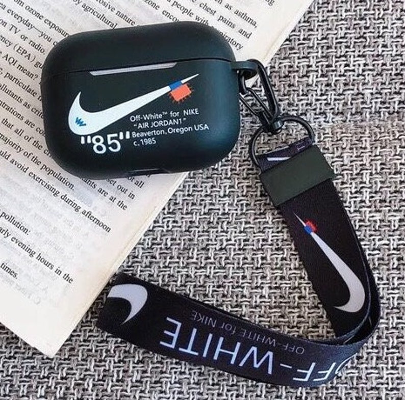 Off White Nike AirPod Case Black/White OFF WHITE Keychain | Etsy