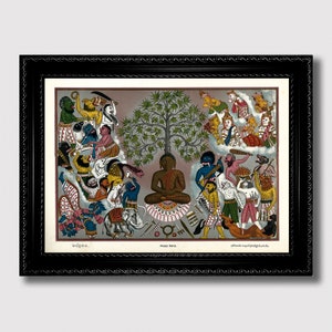 Buddha Defeats the Demons – Tibetan Folk Thangka Print, Oriental Spiritual Decor, Sacred Tantric Art Reproduction, Meditative Wall Poster