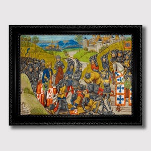 Medieval Knights at War – Historical Battle Illustration from Middle Ages Manuscript, Epic Warfare Art Print, Gothic Medieval Wall Decor