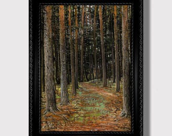 Into the Pine Forest – Skogen Nature Art Print, Peaceful Woodland Landscape, Scandinavian Minimalist Wall Decor