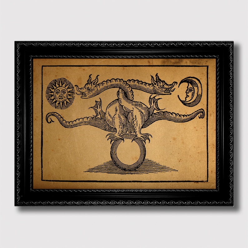 Esoteric Alchemical Dragon Poster – Sun & Moon Symbolism, Gift for ...