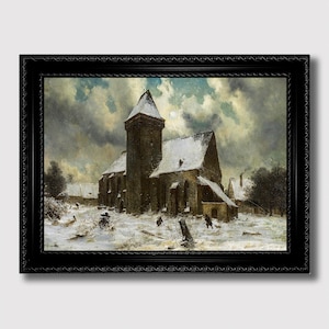 Snow-Covered Monastery Church – Serene Winter Landscape Print, Rustic Historical Wall Art, Peaceful Sacred Architecture Decor, Gothic Gift