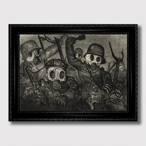 Tropas con máscaras de gas – Lámina de arte bélico de Otto Dix, póster expresionista sombrío, escena de terror de la Primera Guerra Mundial, decoración sombría para el hogar, idea de regalo antibélico