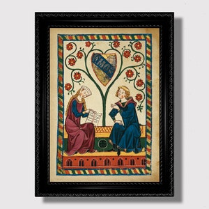 Knight and Maiden from Codex Manesse – Medieval Romance Print, Chivalric Reproduction for Gothic Wall Decor, Historical Art Gift