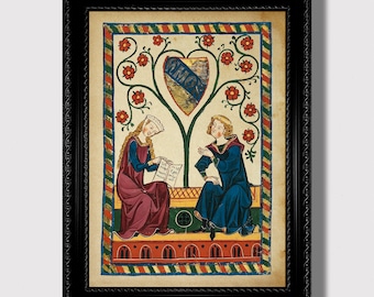 Knight and Maiden from Codex Manesse – Medieval Romance Print, Chivalric Reproduction for Gothic Wall Decor, Historical Art Gift