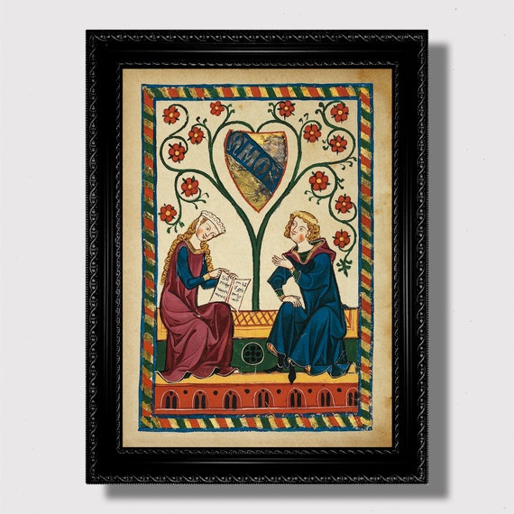 Knight and Maiden From Codex Manesse – Medieval Romance Print