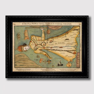 Anthropomorphe Landkarte Europa - Mittelalter Style Wall Art Print, Vintage Kartographie, Kurioses historisches Wohndekor, Gothic Illustration
