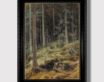 Forest Wilderness by Ivan Shishkin – Deep Woodland Landscape Art Print, Romantic Realism Illustration