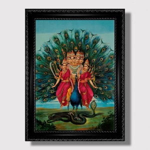 Murugan the Hindu God of War – Sacred Peacock Art Print, Indian Deity Poster, Vedic Spiritual Wall Decor, Mystical Asian Wall Hanging