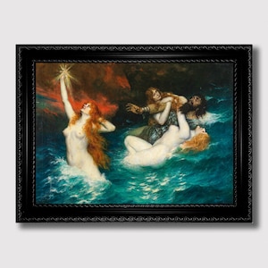 The Rhinemaidens – Germanic Mythology Wall Hanging, Enchanting Sirens of the Deep, Wagner-Inspired Fantasy Print, Pagan Water Spirits Decor
