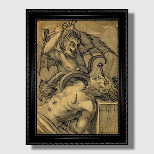 Medieval Hell Scene Print, Demons Tormenting Souls, Macabre Dark Wall Art