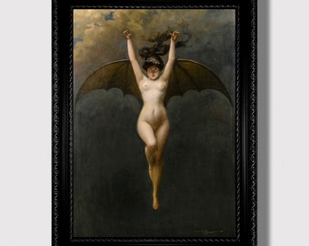 The Bat Woman Art Print, Witchy Wall Hanging Decor