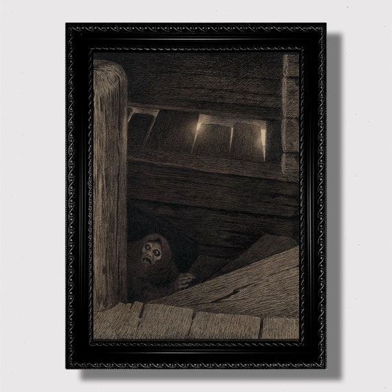Pesta on the Stairs by Theodor Kittelsen – Plague Spirit Illustration, Gothic Folklore Wall Decor
