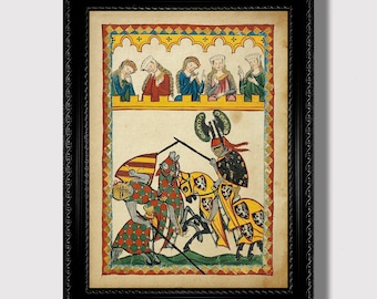 Medieval Knights Tournament – Historical Battle Art Print, Vintage Chivalry Poster, Armor Combat Scene, Gothic Wall Decoration