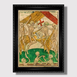 Totentanz – Medieval Dance of Death Print, Macabre Gothic Art from Middle Ages, Danse Macabre Skeleton Illustration, Dark Allegorical Decor