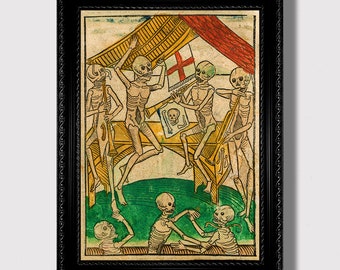 Totentanz – Medieval Dance of Death Print, Danse Macabre Skeleton Illustration, Dark Allegorical Decor