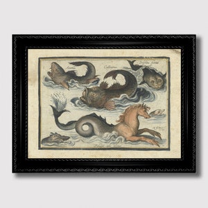 Mythical Sea Creatures – Vintage Ocean Monster Art, Fantastic Aquatic Beasts Print, Nautical Wall Decor with Medieval Charm