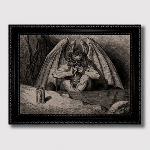 Lucifer Devouring Sinners, Gustave Doré Reproduction, Dark Occult Wall Art
