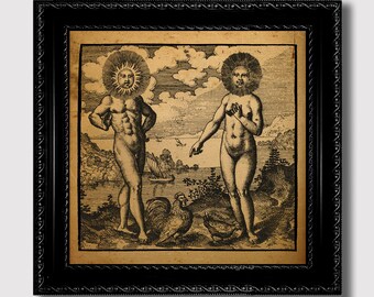 Sol y Luna Alquímicos: Impresión Hermética de Amantes, Símbolo Esotérico Solar y Lunar, Decoración Espiritual para el Hogar