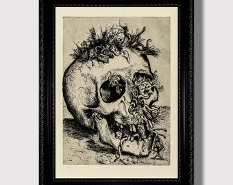 Human Skull. Horrors of War. Gloomy Art Print.