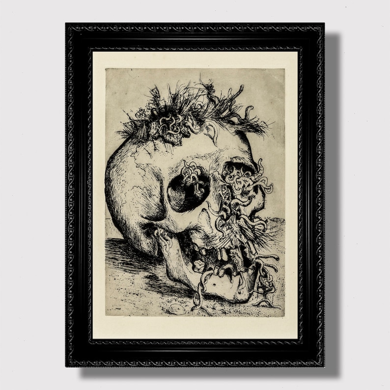 Human Skull. Horrors of War. Gloomy Art Print. image 1