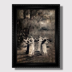 Witches Dance on Summer Solstice – Dark Pagan Print, Gothic Nature Ritual Wall Art, Enchanted Forest Decor, Folklore-Inspired Occult Poster