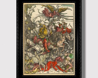 Dürer Four Horsemen of the Apocalypse – Medieval Engraving Art, Religious Wall Decor Print