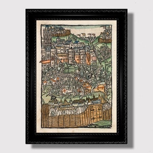 Medieval Castle Battle – Vintage Style Art Print, Knights and Siege Warfare, Middle Ages Wall Decor, Historical Gift Illustration