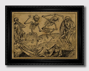 Totentanz by Michael Wolgemut – Medieval Danse Macabre Art Print, Gothic Skeleton Reproduction