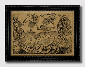 Dance of death - Danse macabre. Medieval Art Print.