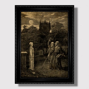 John Dee & Edward Kelly Summon the Dead – Magical Graveyard Scene, Spirit Evocation Print, Gothic Witchcraft Decor, Dark Alchemy Occult Gift