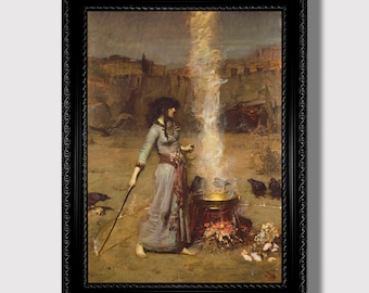 The Magic Circle by John Waterhouse – Witchcraft Art Print, Occult Home Decor Reproduction